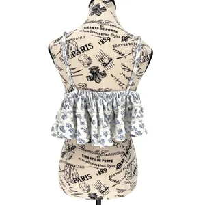 Urban Outfitters Floral Babydoll Crop Medium Blue‎ White Boho Festival Cottage thumbnail 3