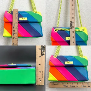 KURT GEIGER Brixton Neon Rainbow Quilt Leather Chain Shoulder Crossbody NO LOCK! thumbnail 10