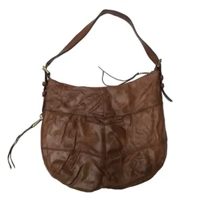 Hobo‎ International Brand Camel Leather Shoulder Bag with Blue Floral Liner thumbnail 3