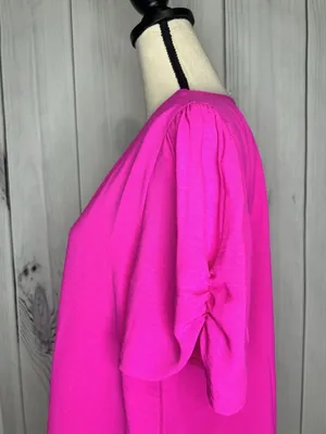 NWT Jodifl Women's Blouse Sz M Hot Pink Short Sleeves V Neck NEW Lightweight thumbnail 6