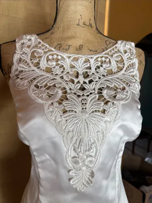 Vintage Jessica McClintock Bridal Gown White Satin Lace Neckline Train Size 6 thumbnail 3