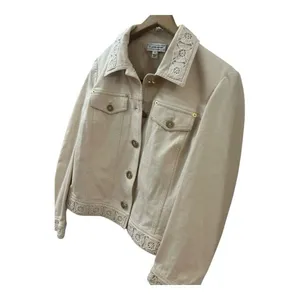 St. John Sport Ivory Stretch Cotton Jean/Denim Embroidered Jacket sz‎ S thumbnail 7