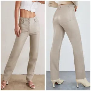 Aritzia Wilfred The Melina Taupe Vegan Leather Straight Leg Pants Size 8 thumbnail 2