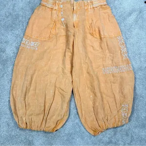 NWT By Anthropologie Embroidered Parachute Pants Linen Blend Boho Mango Mojito L thumbnail 6