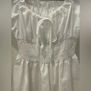White Ruffle Dress NWT Size XS Cottagecore Boho Off Shoulder Tiered Mini Earthy thumbnail 8