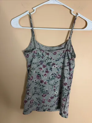 Aeropostale Grey Floral Spaghetti Strap Tank with Purple Flowers thumbnail 4