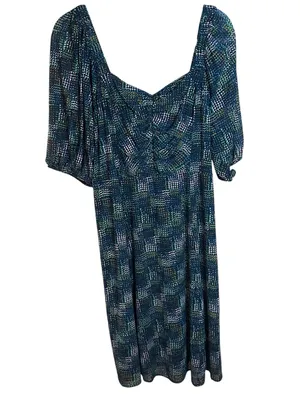 CAbi Elaine Multi Geometric Ruched Neckline,Midi Dress, Puff Sleeves, Smocking thumbnail 2