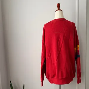 Aviator Nation Red Crew Neck Sweater with Rainbow 5 Stripes with Pockets thumbnail 3