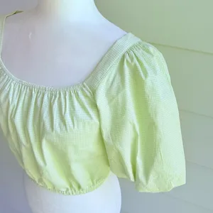 Copper Key Gingham Green Cropped Top with Puff Sleeves Size Small thumbnail 4