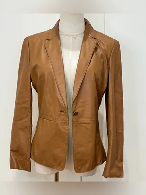 Vintage Kenneth Cole Leather Jacket Blazer Small Camel Brown Y2K Minimal Chic thumbnail 3