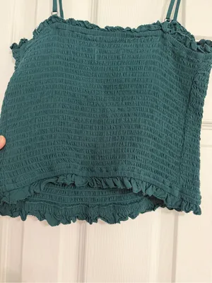 Abercrombie & fitch green smocked tank top ruffle top & bottom size large crop thumbnail 7