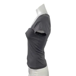 Qinsen Women's Dark Gray Short Sleeve Square Neck Stretch T Shirt Tee Top Size M thumbnail 2