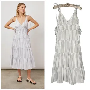 Rails Organic Cotton‎ Tiered Neutral Striped Midi Dress Size XS Sundress thumbnail 2