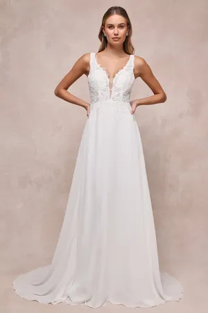 NWT Lulus Forever Promised White Chiffon Embroidered Sequin Maxi Dress Bridal L thumbnail 1
