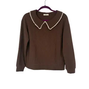 Madewell Ruffle-Collared Long-Sleeve Top Hot Cocoa Brown Size Small thumbnail 3