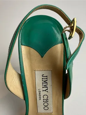Jimmy Choo Green Patent Leather Strappy Slingback Stiletto Sandals Size 39.5‎ thumbnail 13