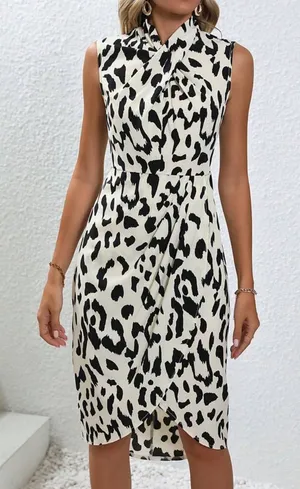 SheIn Animal print cross neck faux wrap midi dress size medium thumbnail 1