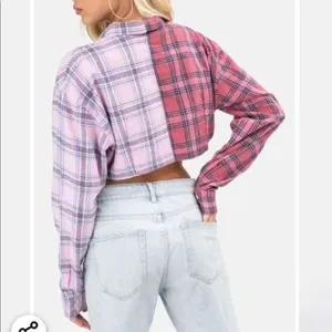 ADIKA‎ Plaid Mismatch Cropped Long Sleeve Shirt Small thumbnail 2