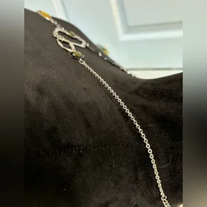 Chico’s Silvertone Mixed Link Statement Necklace Crystal Drop Pendant thumbnail 5