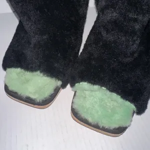 UGG x Eckhaus Latta Shoes 10 Black Green Lamb Fur Block Heel Mule Square Toe thumbnail 3
