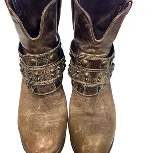 Corral studded strap ankle boots in distressed brown leather 9.5 thumbnail 3