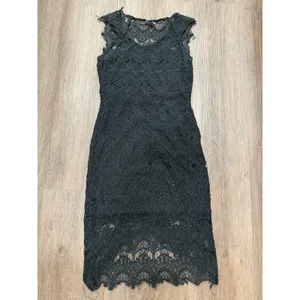 Free‎ People Black Lace Slip Peekaboo Scalloped Round Neck Sleeveless Dress S thumbnail 2