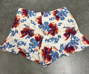 Free People High Waisted Floral Ruffle Shorts Blue Red Cream Coquette Womens 4 thumbnail 1