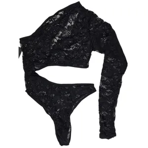Frederick's of‎ Hollywood Kerry Asymmetrical Lace Bodysuit Lingerie Black M NWT thumbnail 2