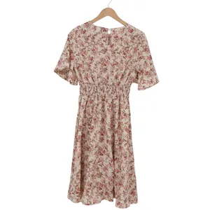 SHEIN Dress Womens Medium Pink Floral Smocked Midi Excellent thumbnail 4