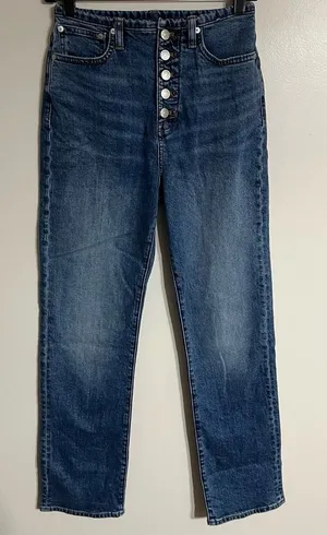 Madewell 90s Straight Leg Jeans‎ High Rise Button Fly Blue Denim Size 24 thumbnail 1