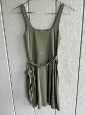 Aritzia Wilfred Jersey Mini Wrap Dress Sleeveless Green in Size S thumbnail 5