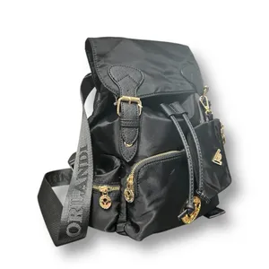 Valentino Orlandi‎ Black Vegan Nylon Backpack w/ Pouch Logo Gold Hardwarware NWT thumbnail 3