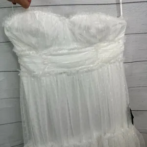 Lulus Women L White Tulle Swiss Dot Strapless Tiered Midi Dress NEW Romantic thumbnail 6