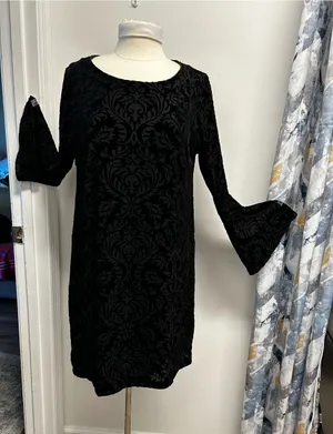 Black Velvet Burnout Bell-Sleeve Dress thumbnail 1