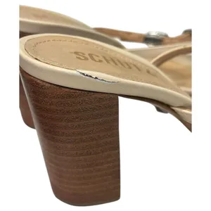 Schutz Sandals Womens 7.5 Nude Beige Leather Strappy Block Heel Buckle Classic thumbnail 5