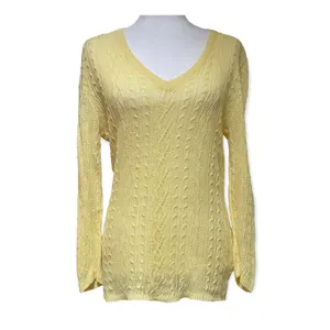 LRL Ralph Lauren citrus yellow linen sweater cable knit v-neck size Medium M thumbnail 4