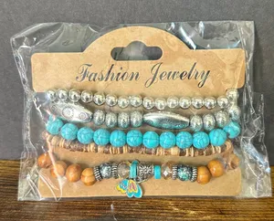 Boho Western Turquoise & Wood Beaded Bracelet Set thumbnail 1