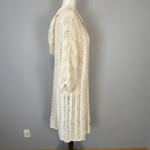American Eagle Crochet Duster Hooded Cardigan Sweater Jacket Size M Ivory Cotton thumbnail 6