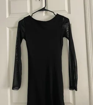 Black Mini Dress with Sheer Long Sleeves thumbnail 2