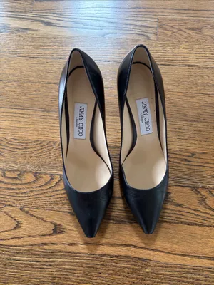 Jimmy Choo Black Leather Pointed-Toe Stiletto Pumps, 3.5” heel, 38.5 thumbnail 2
