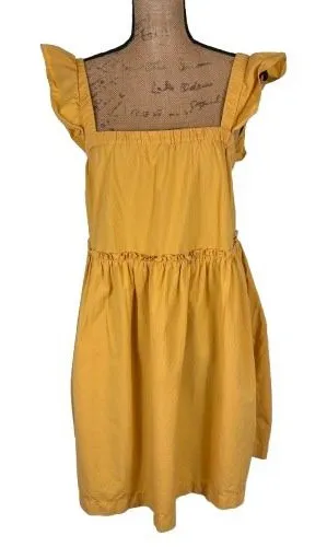 Madewell Flutter Sleeve Square Neck Mini Dress Marigold Yellow Summer Size Large thumbnail 1