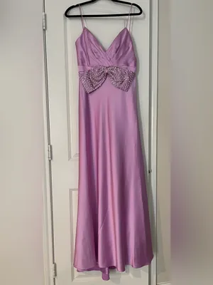 NWT Mac Duggal Lilac Satin Beaded Bow Gown Dress Size 8 Style 68144⁠ thumbnail 4
