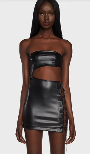 Edikted Black Leather Going Out Mini Dress thumbnail 1