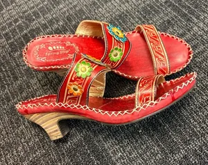 Spring Step red leather strappy slide sandals sz 41 or 9.5 - 10 heel 2.75” thumbnail 1
