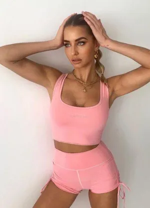 Tiger Mist Pink Ruched Tie Up Shorts thumbnail 1