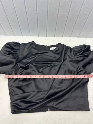 Anthropologie Mare Mare Satin Puff-Sleeve Top Black Draped Puff-Sleeve Blouse thumbnail 12