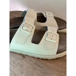 Bio Green Spain Ivory White Leather‎ Double Strap Buckle Slide Sandals 39 | 8 thumbnail 10