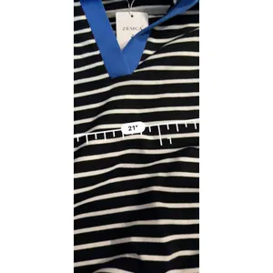 Women’s Striped Johnny Collar Long Sleeve T-Shirt Black /white Small thumbnail 6