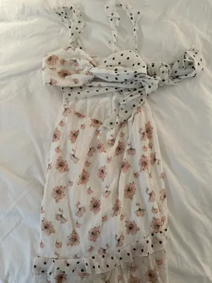 Showpo . Polka Dot Floral Ruffle Sleeve Cutout Tie Waist Midi Dress thumbnail 5