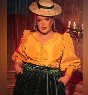 La Femme En Noir Taffeta Edwardian Blouse in Marigold L thumbnail 10